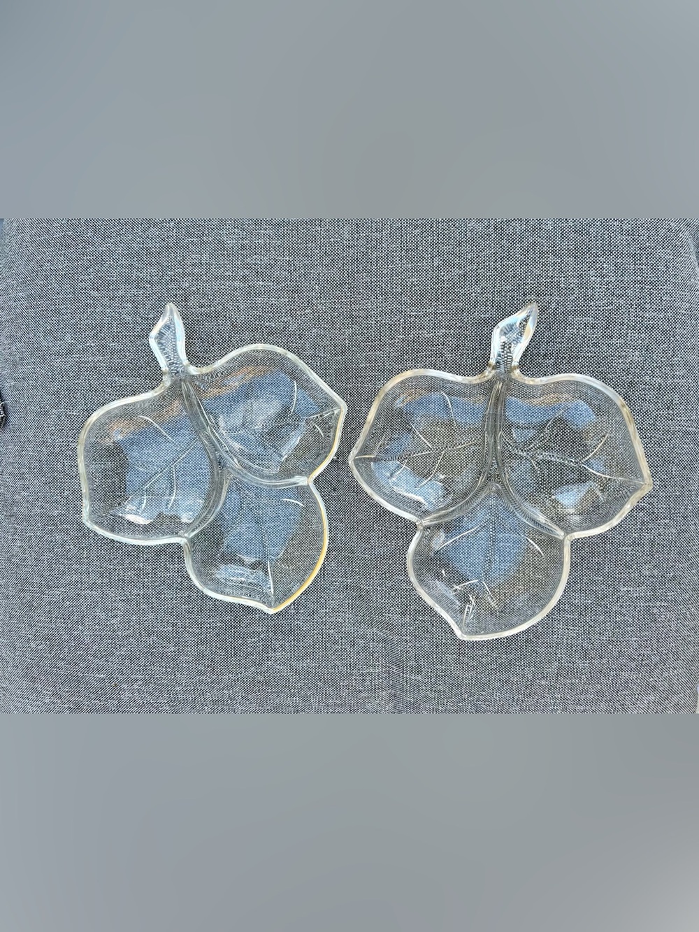 Hazel Atlas Clear Leaf Candy MCM Set of Two Divided Relish Dish Vintage Retro